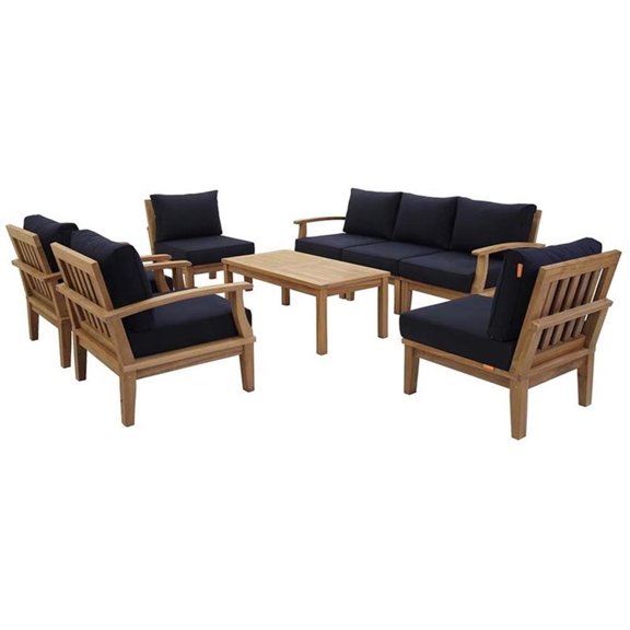 Marina 8 Piece Outdoor Patio Teak Set in Natural Navy