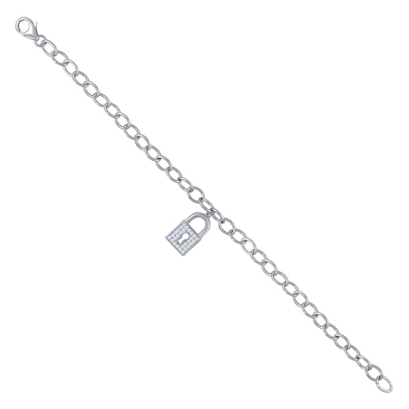 925 Sterling Silver Womens Cubic Zirconia Lock Charms Bracelet 17.2x9mm Wide Charm Bracelet for Women