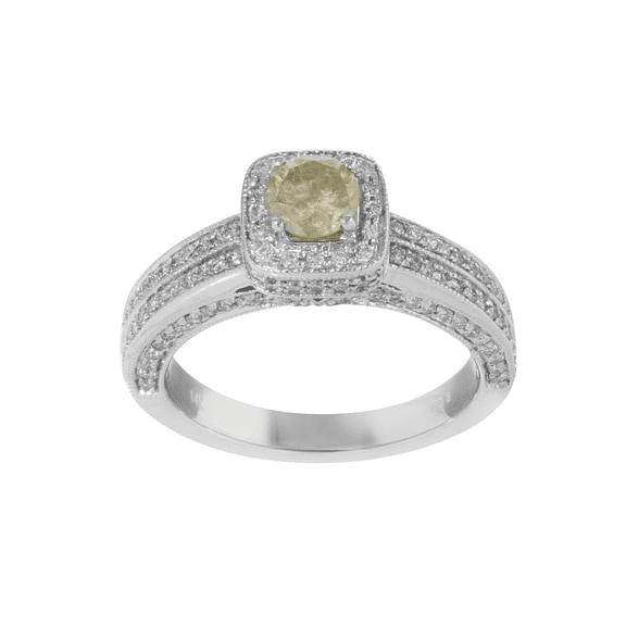 Fancy Yellow Diamond Halo Set Engagement Ring 14K White Gold 1.92 Cttw SZ 7