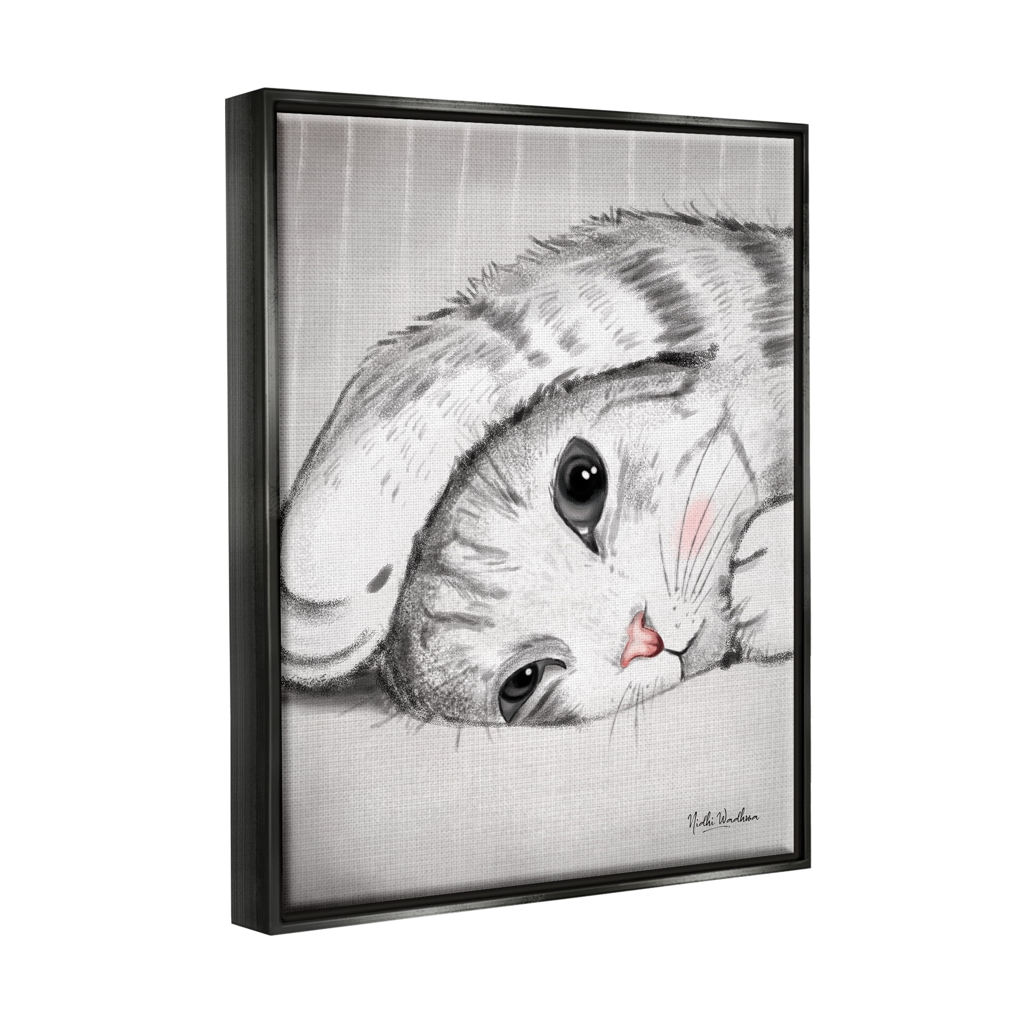 Stupell Industries Sleepy Cat Portrait Animals & Insects Painting Black Floater Framed Art Print Wall Art, 17 x 21