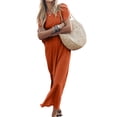 thumbnail image 2 of Lucakuins - Vestido de playa informal de verano para mujer, color sólido, manga corta de murciélago, cuello redondo, vestido dividido Lucakuins  moda, 2 of 8
