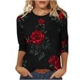 thumbnail image 5 of TaTaai Women's Valentine Rose Print 3/4 Sleeve Round Neck Loose T-Shirt, Valentine's Day Gift, Casual Daily Home Work Top Gift, 5 of 5