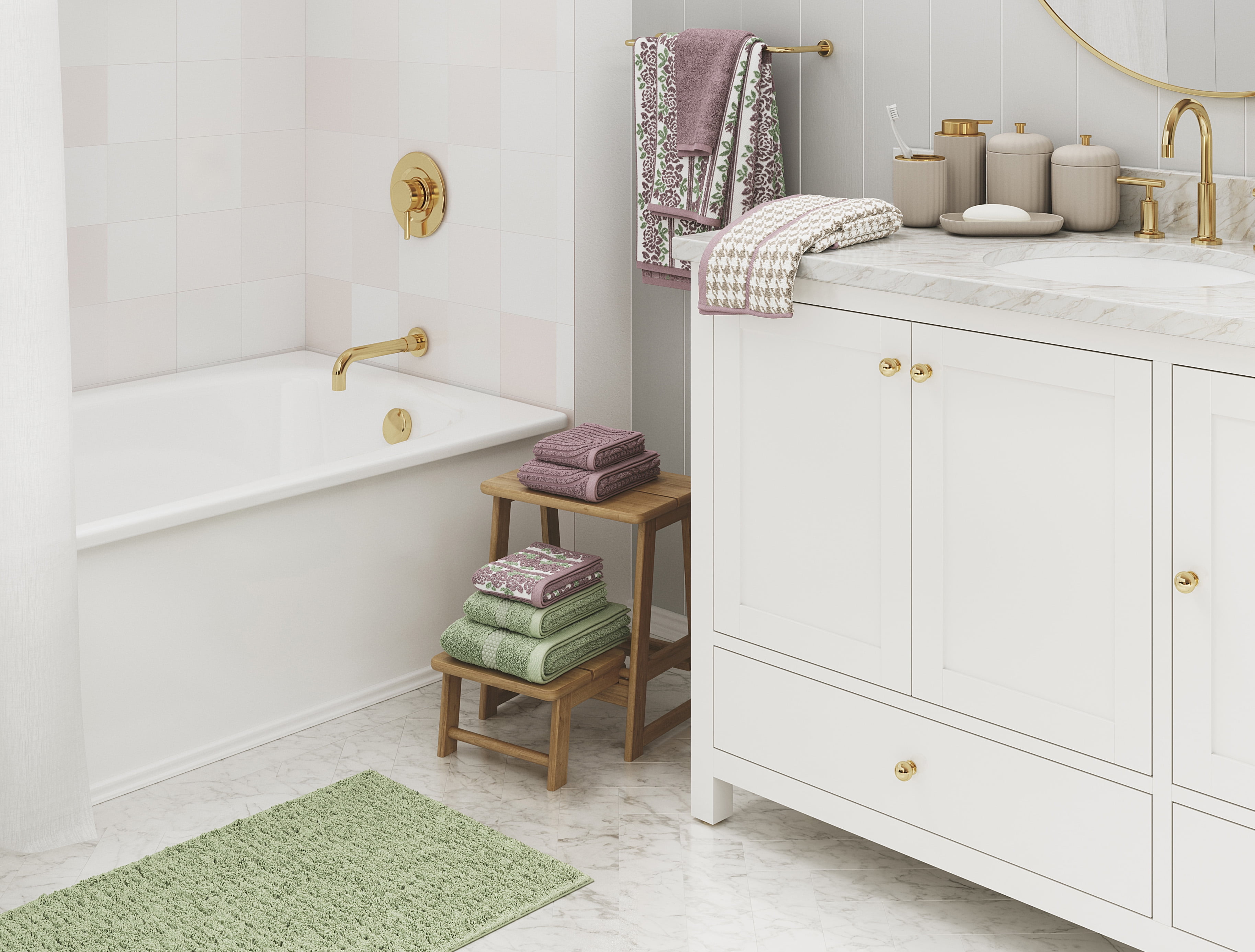 Beautiful Fluted Stoneware Bath Accessories 3-Piece Set by Drew Barrymore, Porcini Taupe