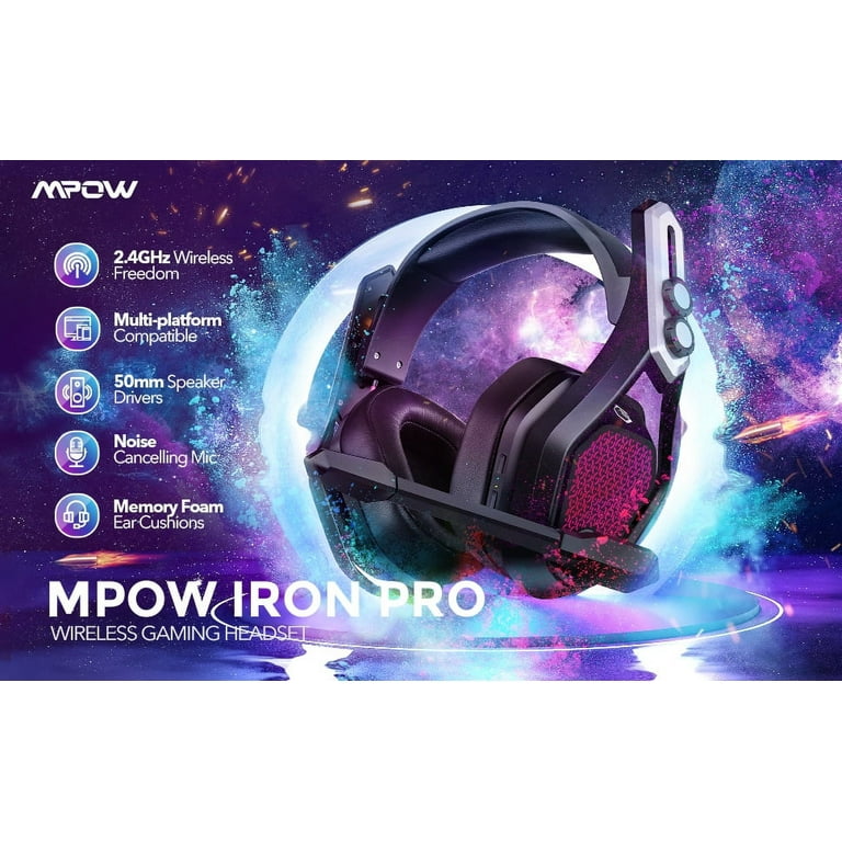 Mpow Iron Pro Wireless Gaming Headset for PC PS4 Mac Wired 3.5mm for Xbox Wireless USB Over Ear Headphone with Surround Sound Noise Cancelling