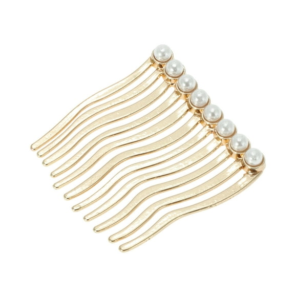 Unique Bargains 1 Pc Women's Lightweight Pearls Side Comb for Parties Gold Tone Alloy