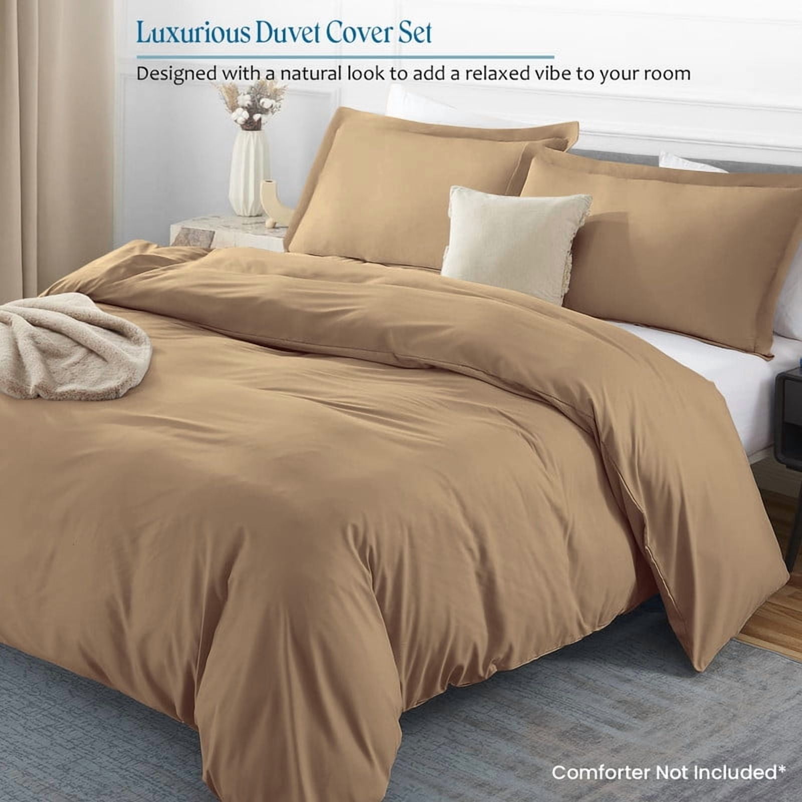 1000 Thread Count 100% Egyptian Cotton 3 Piece Duvet Set with Zipper Closure & Corner Cal King/King 3 Pc Duvet Set Color Taupe Solid