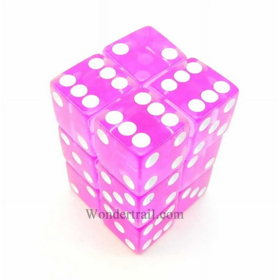 KOP08639 Orchid Transparent Dice with White Pips D6 16mm (5/8in) Pack of 12 Koplow Games