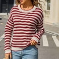 thumbnail image 2 of Npasoilc Knitted Sweaters for Women Long Sleeve Wave Striped Sweaters Fall Casual Round Neck Warm Blouse Loose Pullover Sweater Tops, 2 of 4