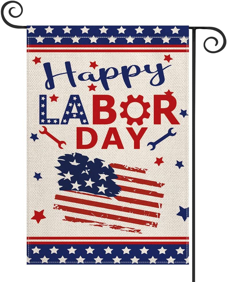Happy Labor Day Garden Flag Double Sided Honoring the Workers Star