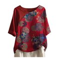 thumbnail image 1 of Vestidos Casuales Para Mujer, Blusas De Mujer De Moda Blusa informal de manga corta con cuello redondo y estampado para mujer, 1 of 4