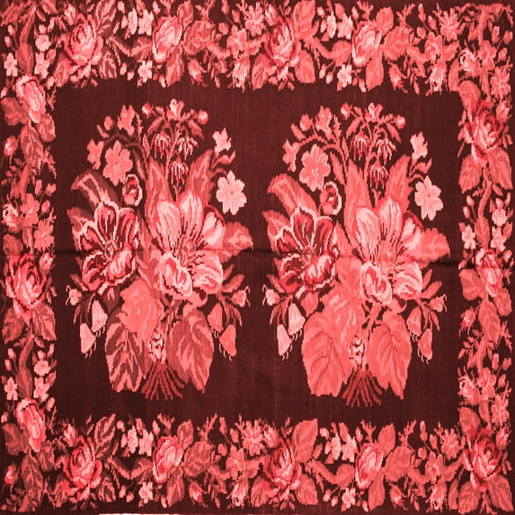 Ahgly Company Indoor Square Medallion Red French Area Rugs, 5' Square