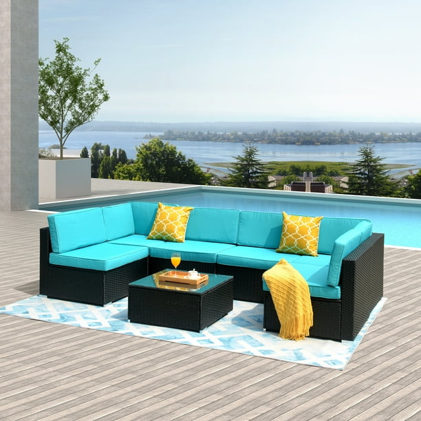 7PCS Outdoor Patio Furniture Set, BTMWAY PE Rattan Outdoor ...