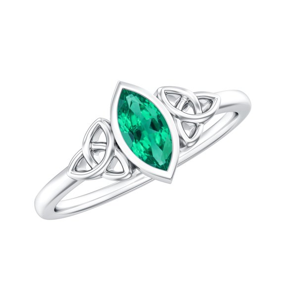 Rosec Jewels Certified Lab Grown Emerald Engagement Ring for Women - Celtic Knot Ring (4X8 mm Marquise Emerald, AAAA Quality), 925 Sterling Silver, US 4.00