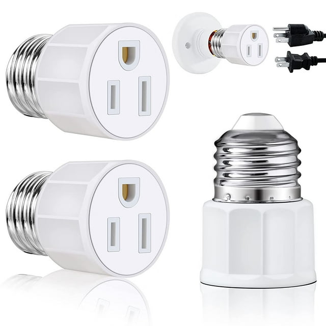 2 Pack Light Socket to Plug Adapter - E26/ E27 3 Prong Light Socket ...