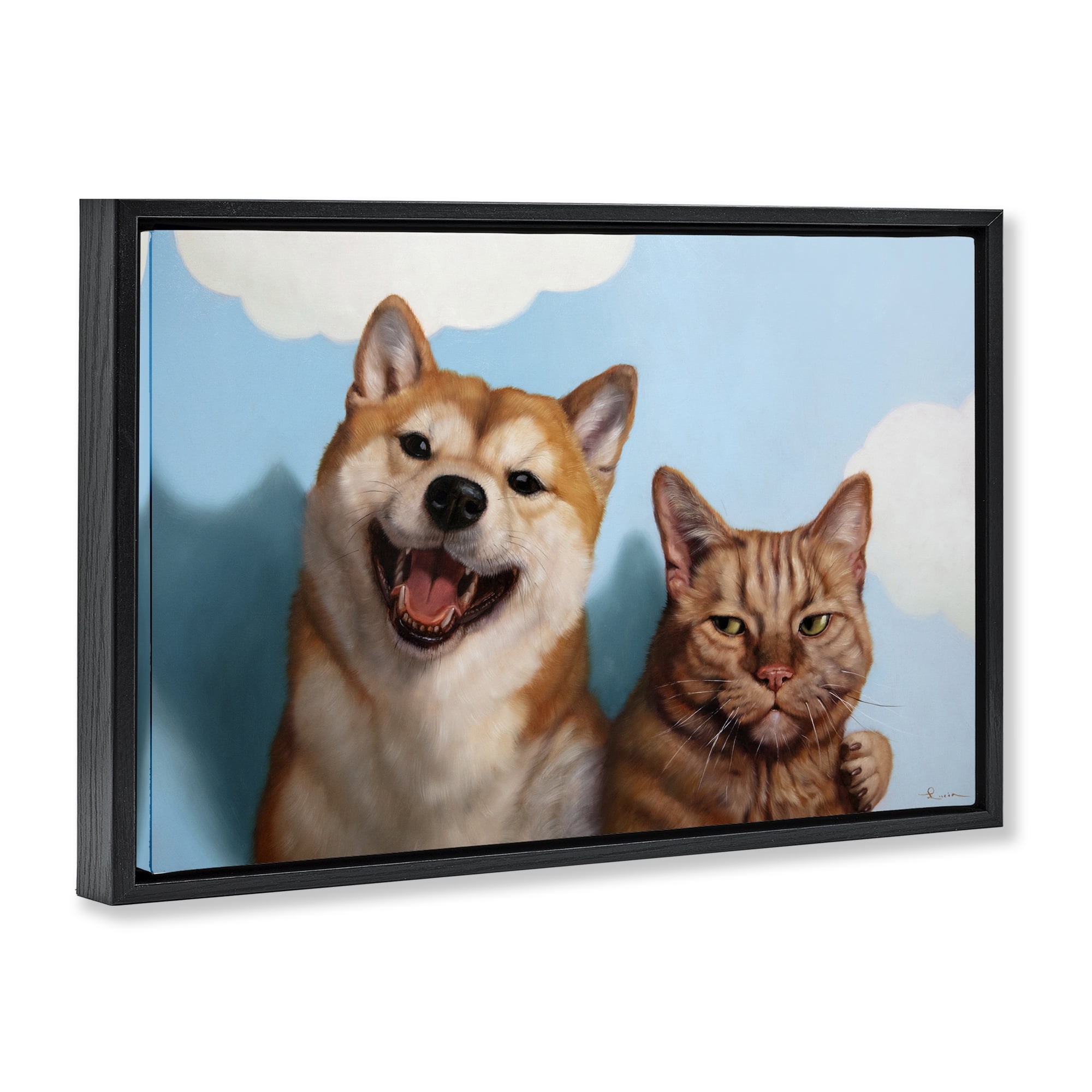 Stupell Industries Adopted Brother Dog & Cat Black Framed Floater Canvas Wall Art, design by Lucia Heffernan