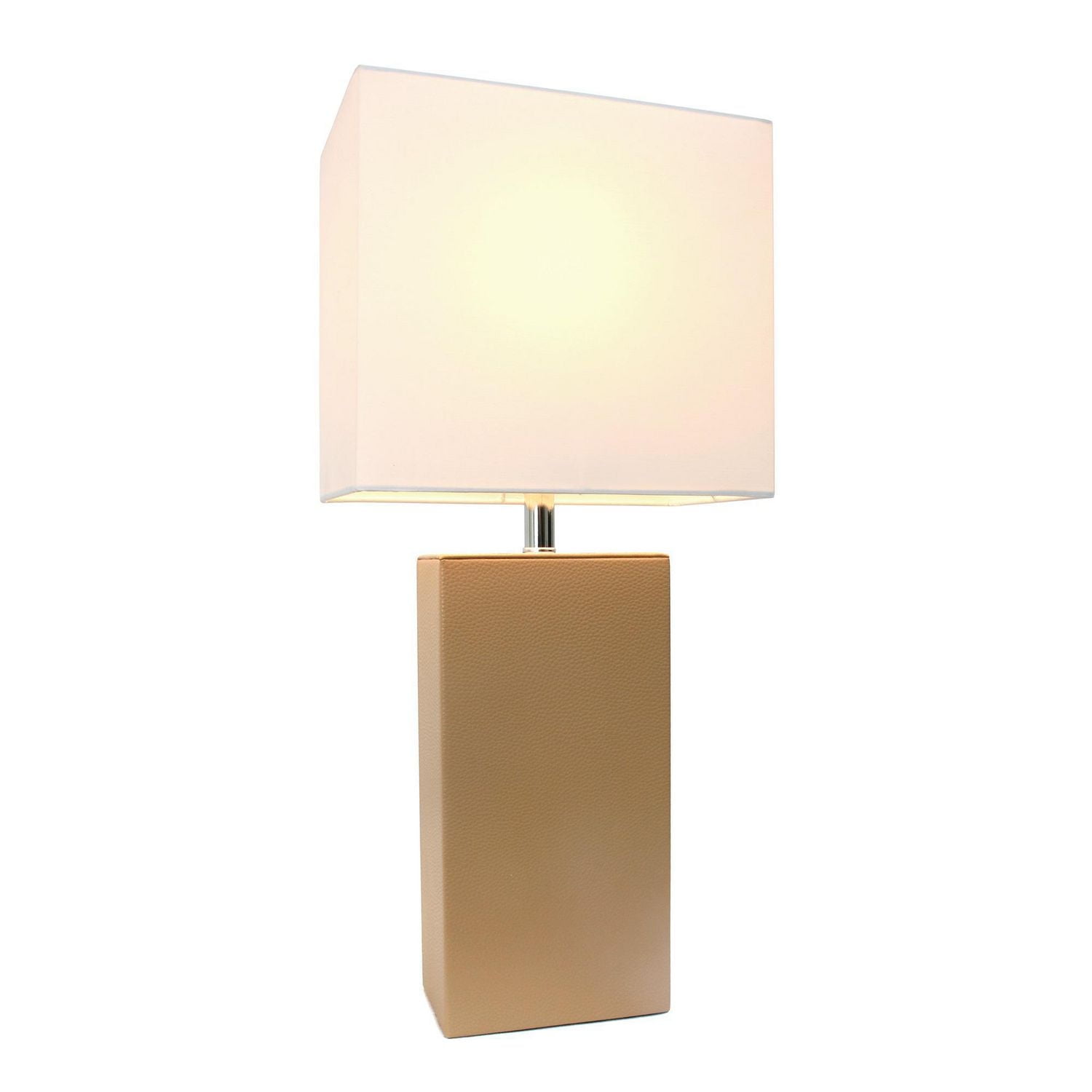 Elegant Designs Modern Leather Table Lamp with White Fabric Shade