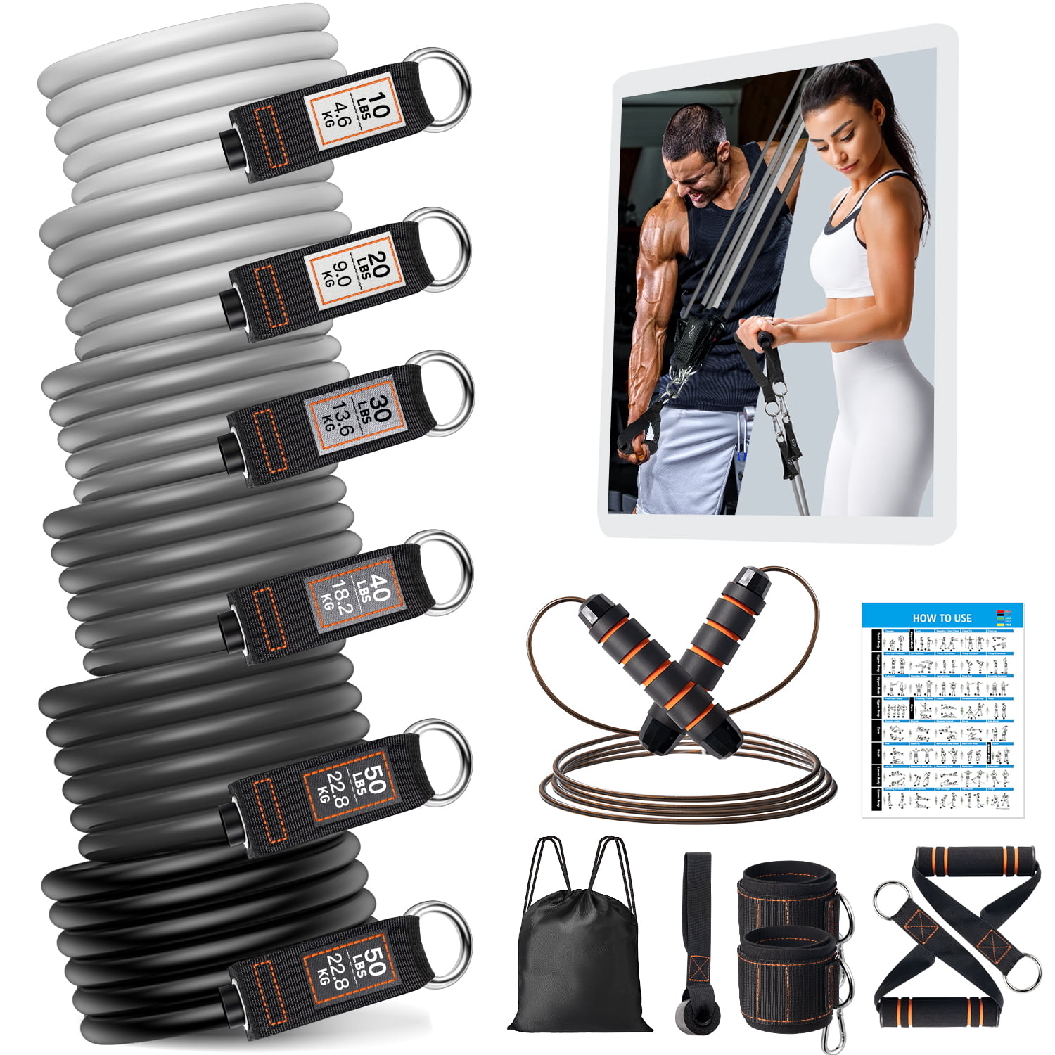 Exercise Set Yoga Training Nylon Kit with Ankle Cuffs Comfortable Desgin 10Pcs Black 