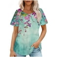 thumbnail image 1 of Hauts d'Été à Manches Courtes Femme Mode 2024 Blouses Plissées Chic Décontractées Col Rond T-Shirts de Couleur Unie (X-Grand, Bleu 06), 1 of 6