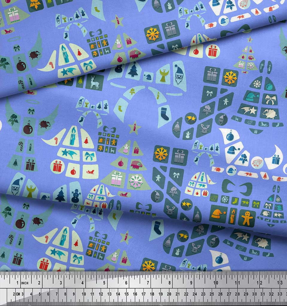 Soimoi Cotton Voile Fabric Christmas Theme Party Decor Fabric Printed Yard 42 Inch Wide
