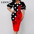 thumbnail image 2 of 2022 Summer Elegant Fashion Oversized Vintage Print V-neck Double Layer Flare Sleeve Pencil Dress Women Party Bodycon DressesS Gao Jinjia LED, 2 of 2
