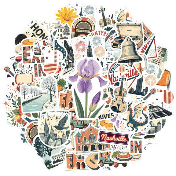 Retro Stickers City Decals Americana Stickers Music Stickers for Laptops Suitcases Notebooks