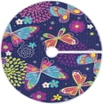 thumbnail image 1 of FMSHPON Butterfly Dahlia Flowers Xmas Christmas Tree Skirt Stand Mat for Holiday Party Decoration Indoor Outdoor 36 inches, 1 of 6