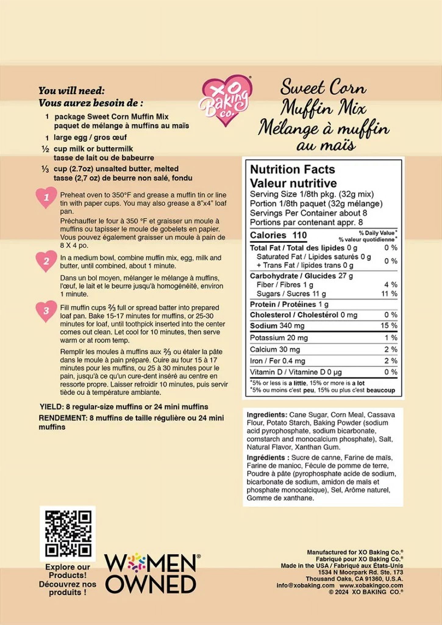 XO Baking Co. Gluten Free Small Batch Sweet Corn Muffin Mix; Non-GMO; Kosher; Rice & Peanut Free; No Preservatives, Artificial Flavors or Colors, 9.16oz