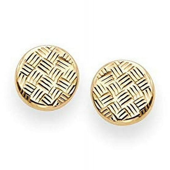 JewelStop 14K Yellow Gold Finish Diamond-Cut Fancy Post Button Earrings, Push Back Clasp