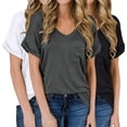 thumbnail image 2 of Paquete de 3 camisas de manga corta con cuello en V para mujer…, 2 of 5