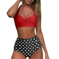 thumbnail image 1 of Women Vintage Swimsuit Two Piece Retro Halter Ruched High Waist Print Bikini Set, 1 of 7