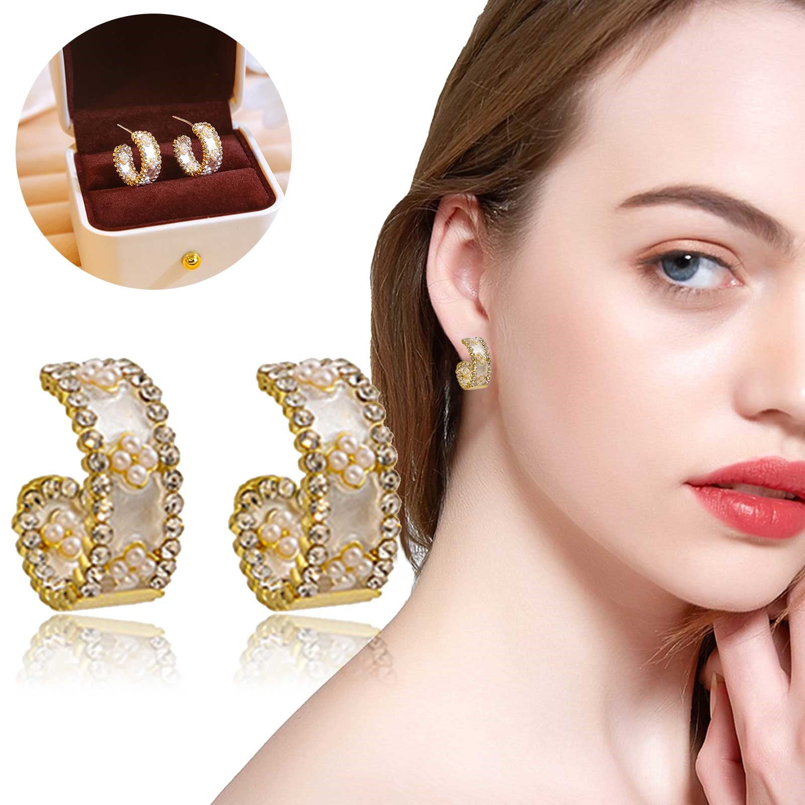 Sunhillsgrace Gold Earrings For Women C Shaped Diamond Studded Earrings