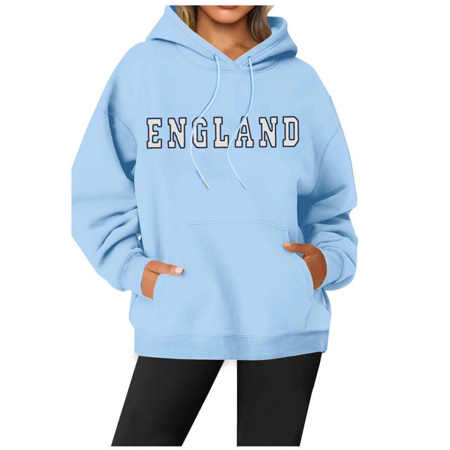 WEAIXIMIUNG Robe Chandail en Molleton avec Poches Style Britannique à la Mode pour Femmes Imprimé Lettre Poche à Cordon Col Rond Manches Longues Chandail à Capuchon de Sport Décontracté (1)