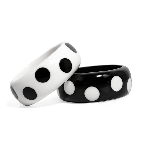 Pure Hands Polka Hauteur – Polka Dot Resin Bangles Set, Black and White Handmade Bracelets for Women, Modern Half-Round and Wide Cuff Design