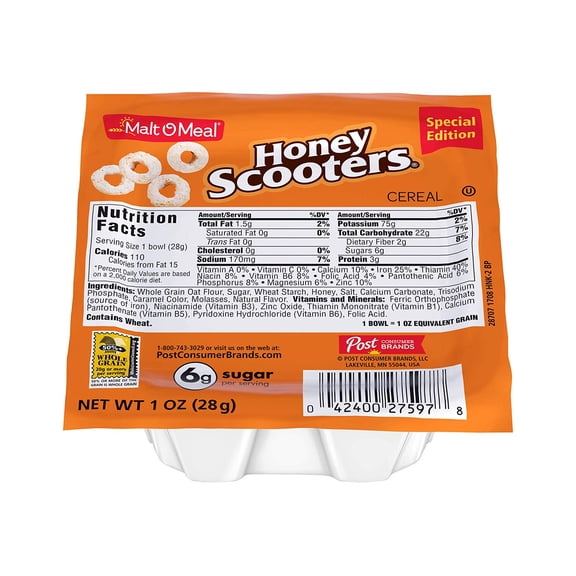 Malt O Meal Honey Scooters, 1 Ounce - 96 Per Case