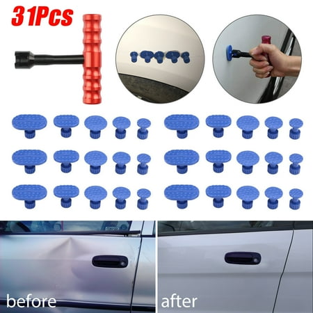 31Pcs Auto Body Repair Tool Kit, Car T Bar Hammer with 30Pcs Pulling Tabs, Paintless Car Dent Puller Auto Dent Removal for Cars, Refrigerator, Motorcycle Door Dings and Hail Damage, Portable