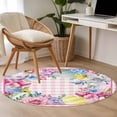 thumbnail image 5 of Easter Round Area Rugs Collection 3.3', Watercolor Eggs Floral Leaves Botanical Pink Plaid Non Slip Indoor Circular Throw Runner Rug Floor Mat Carpet for Living Room Dining Table Bedroom Nursery, 5 of 9