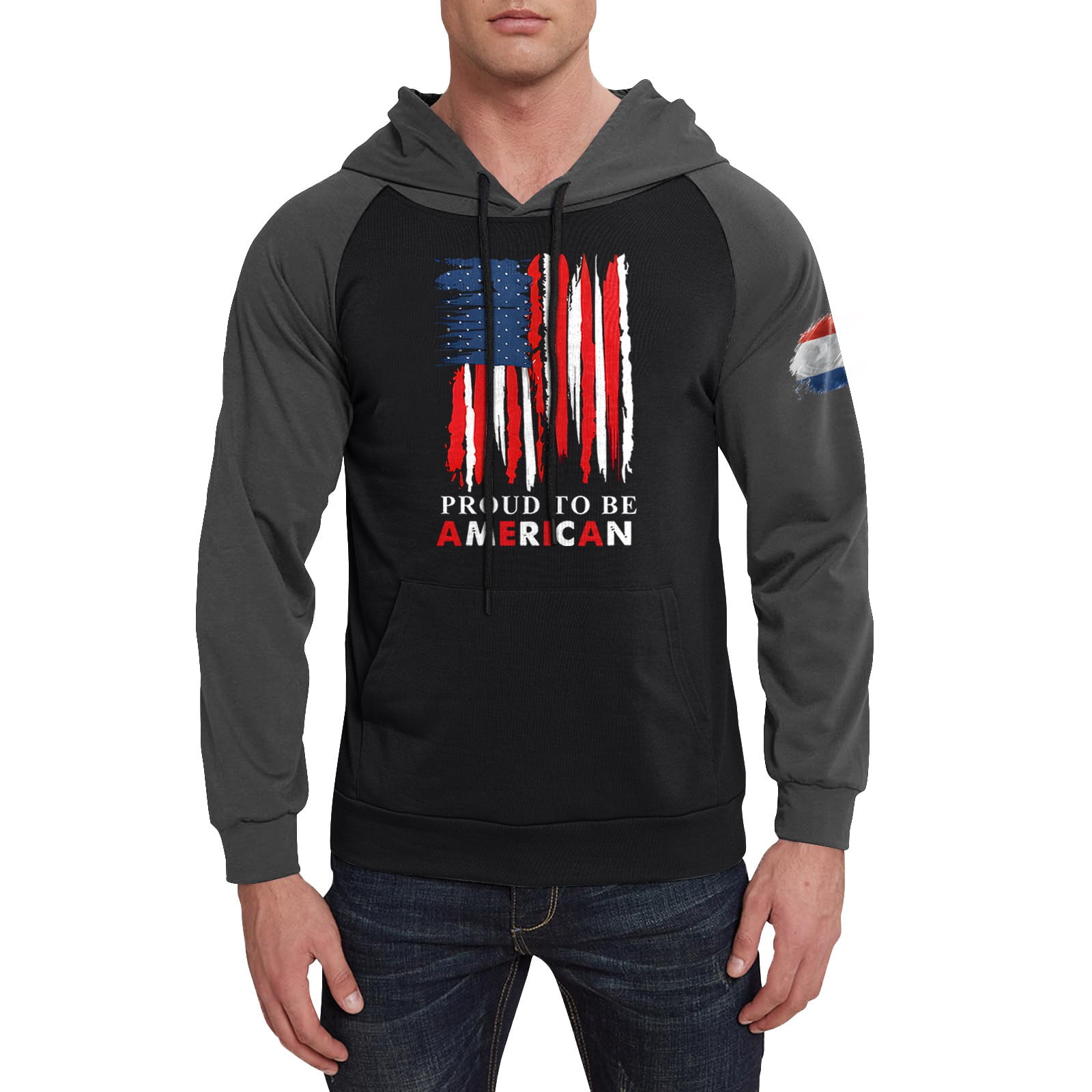 GIPQJK Graphic Hoodies for Men American Flag Hooded Sweatshirts Multicolor Panel Pullover Tops Big and Tall Usa Flag Design Patriotic Hoodies Sweatshirts with Pockets,Dark Gray 4XL