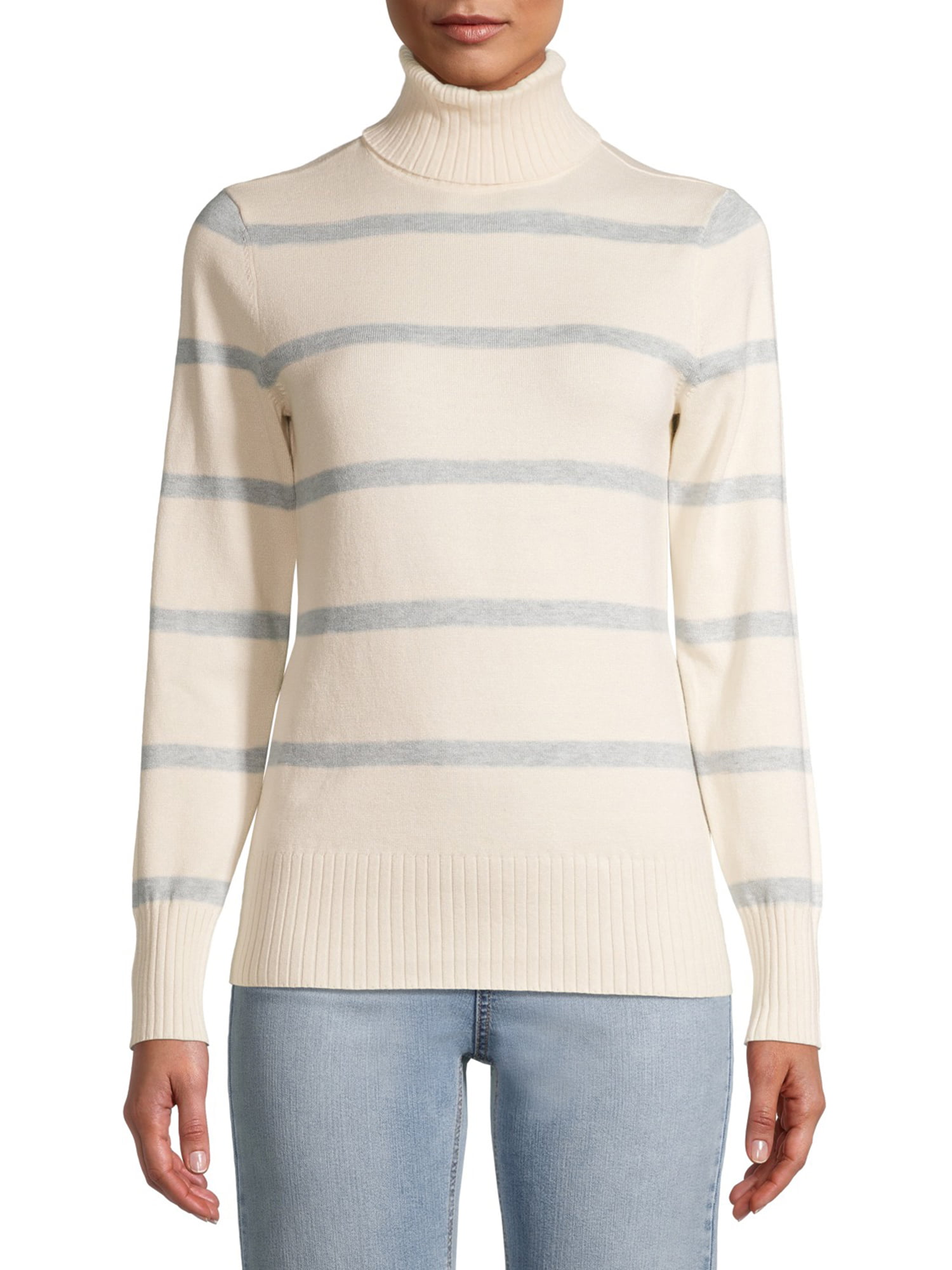 Time and Tru Women's Striped Turtleneck Sweater - Walmart.com