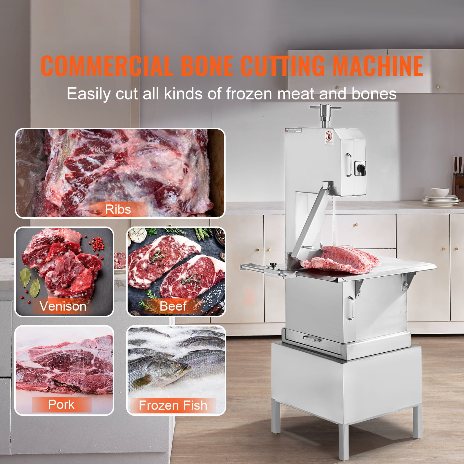 VEVOR 2200W Commercial Electric Meat Bandsaw Stainless Steel Bone Sawing Machine