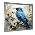 thumbnail image 2 of Designart "Minimalist Blue Avian Among Florals I" Birds Of Paradise Picture Framed Wall Art Living Room, 2 of 5