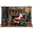 thumbnail image 4 of 7x5ft Christmas Photo Backdrop for Photography - Fireplace Merry Christmas Tree Santa Claus Banner, Xmas Tree Winter Holiday New Year Party Decorations and Supplies for Home, 4 of 5