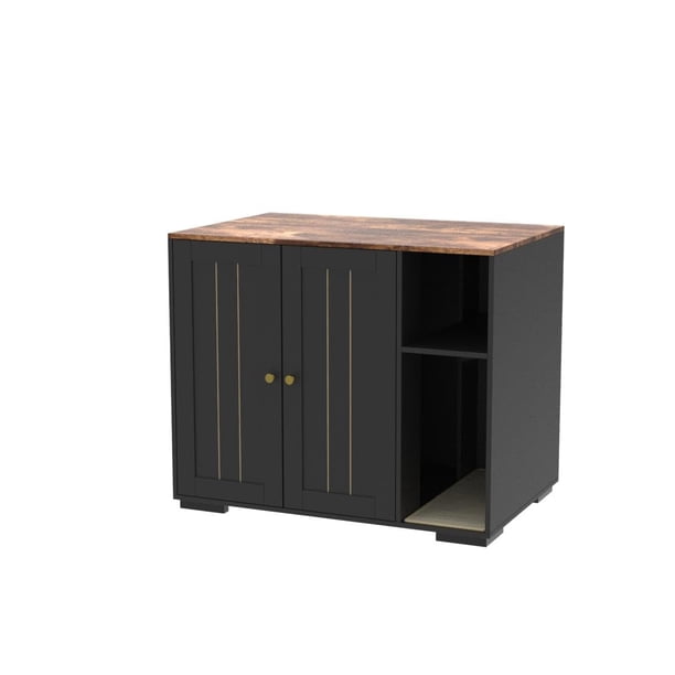 Gabinete para Caja de Arena Automática – XL – Armario Moderno – Salida y Cable 1.5m – Resistente a Perros – Almacenamiento y Estación de Carga – Oculta Cajas Automáticas – Color negro