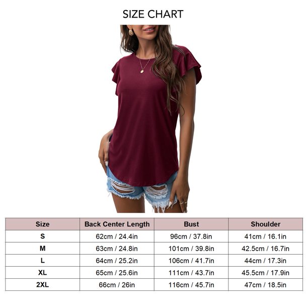 Camiseta con mangas con volantes,Camiseta con mangas con volantes para mujer, cuello redondo, camiseta con mangas con volantes, camiseta de color puro para mujer, la mejor de su clase