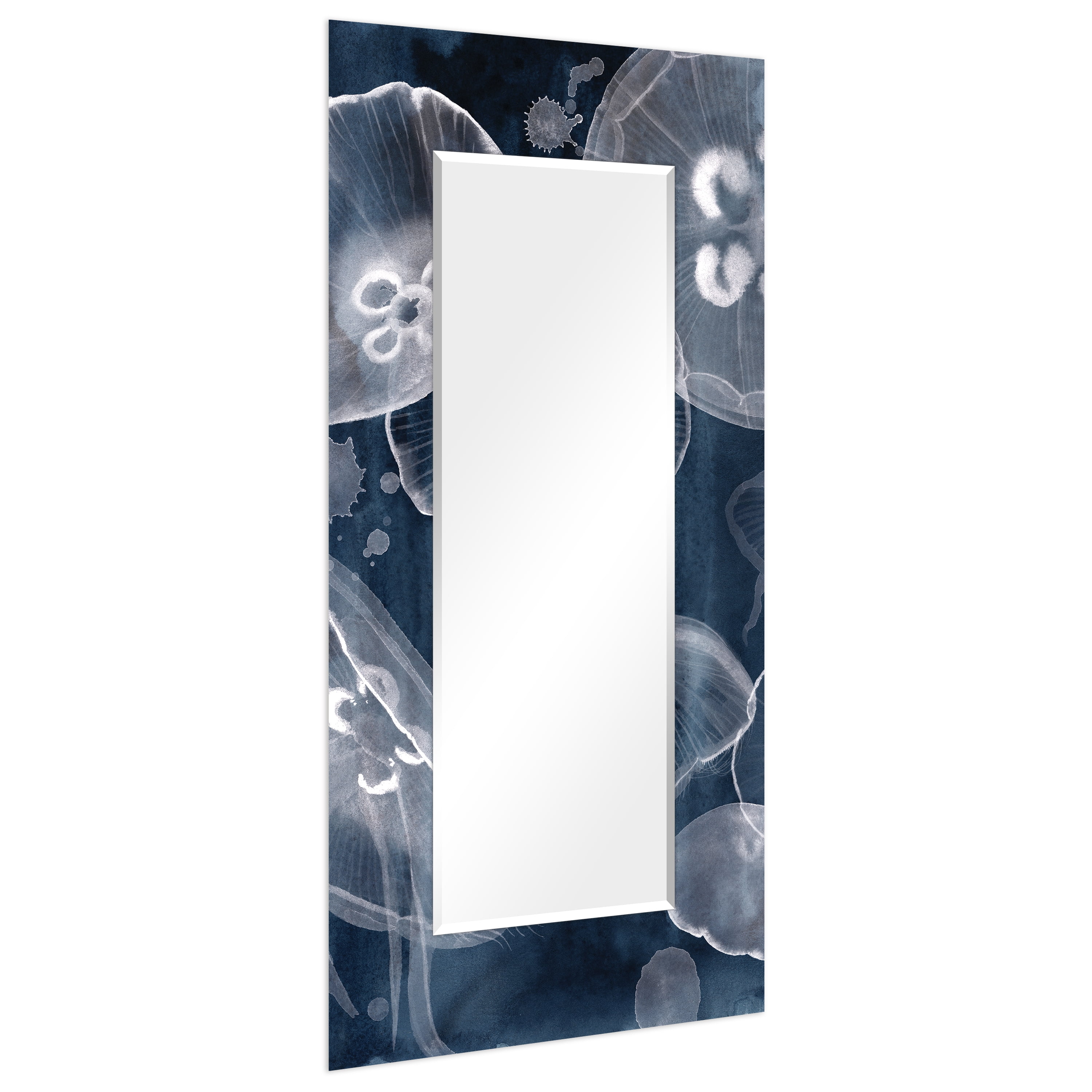 Empire Art Direct Moon Jellies Rectangular Beveled Mirror on Free Floating Reverse Printed Tempered Art Glass, 72" x 36" x 0.4", Ready to Hang