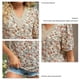 thumbnail image 5 of Blusa de encaje con escote en V y mangas cortas, base blanca, estampado rosa, detalle de guipur - Blusa informal de gasa con estampado floral para mujer, 5 of 6