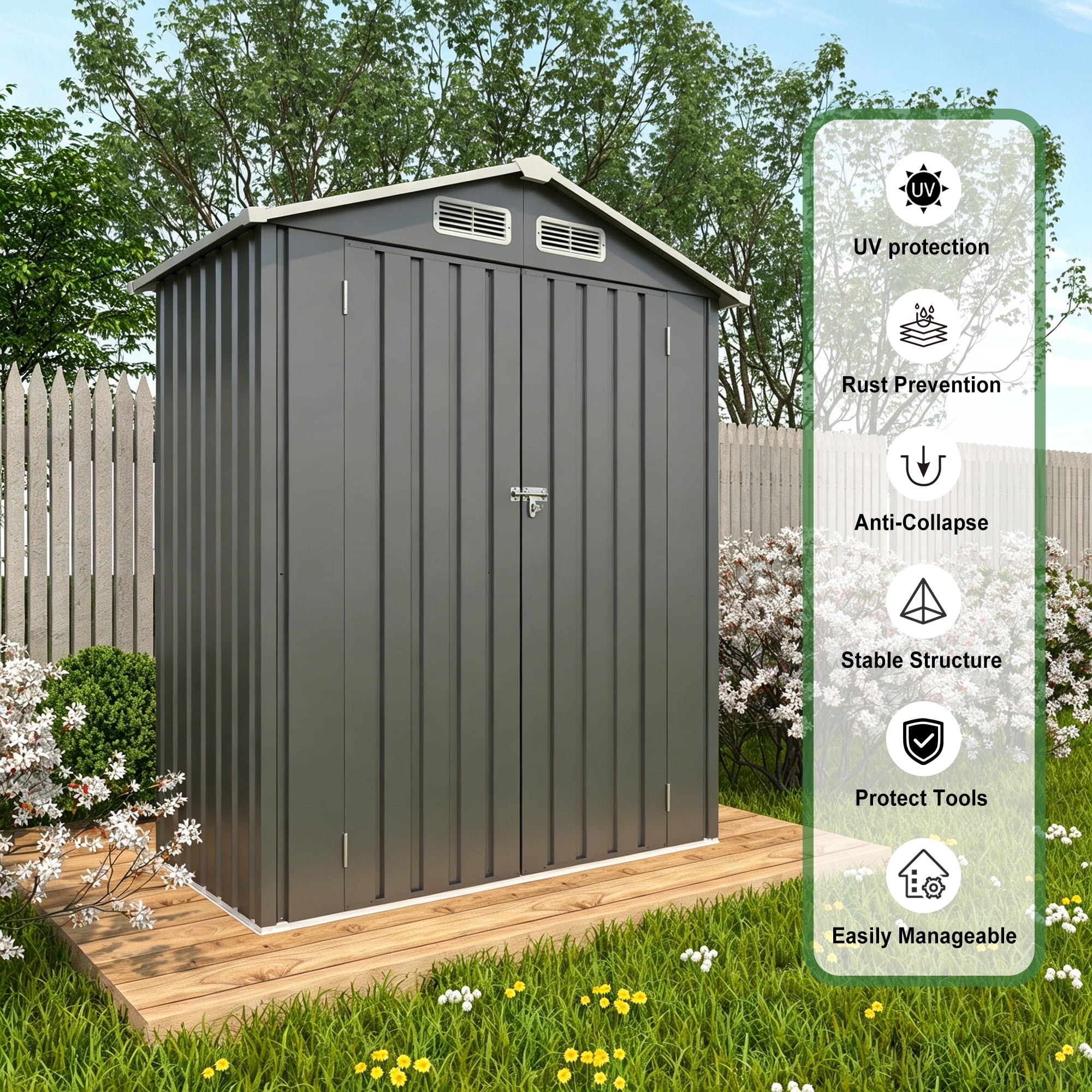 Easmvetaln 5x3x6FT Metal Sheds & Outdoor Storage, Tool Shed for Patio Backyard Garden (Gray)