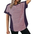 thumbnail image 3 of CQONEPT Clearance Striped Shirts for Women 2025 Crewneck Tunic Short Sleeve Tops Summer Loose Fit Comfy Color Block T-Shirt,Purple S-XXL, 3 of 10