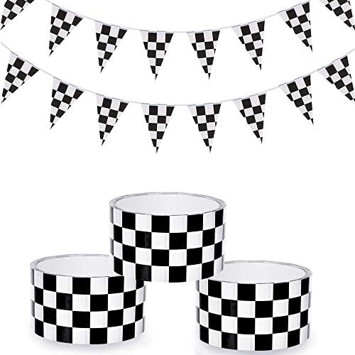 Homgaty 3 Rolls Checkered Flag Tape Black And White Checkerboard Tape With 26 Ft Racing Pennant Flag Banners Race Car Party Supplies Decorations Walmart Com Walmart Com