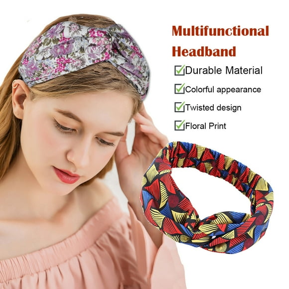 Crochet Headband Floral Print Sports Head Band Sweatband Crocheted Hair Styling Accessories Wrap for Yoga Face Wash Gym Sapphire blue