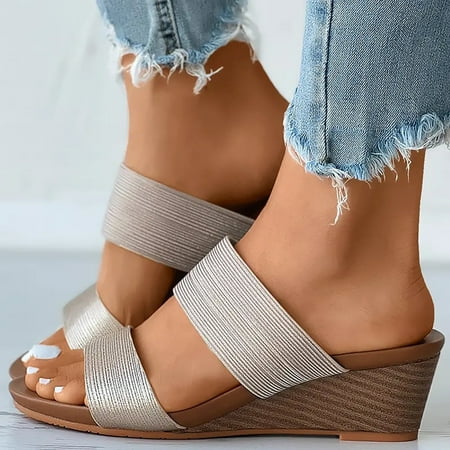 

FZM Women shoes Womens Wedges Sandals Casual Bohemian Sandals Beach Shoes Double Strap Contrast Paneled Wedge Shoes Slippers